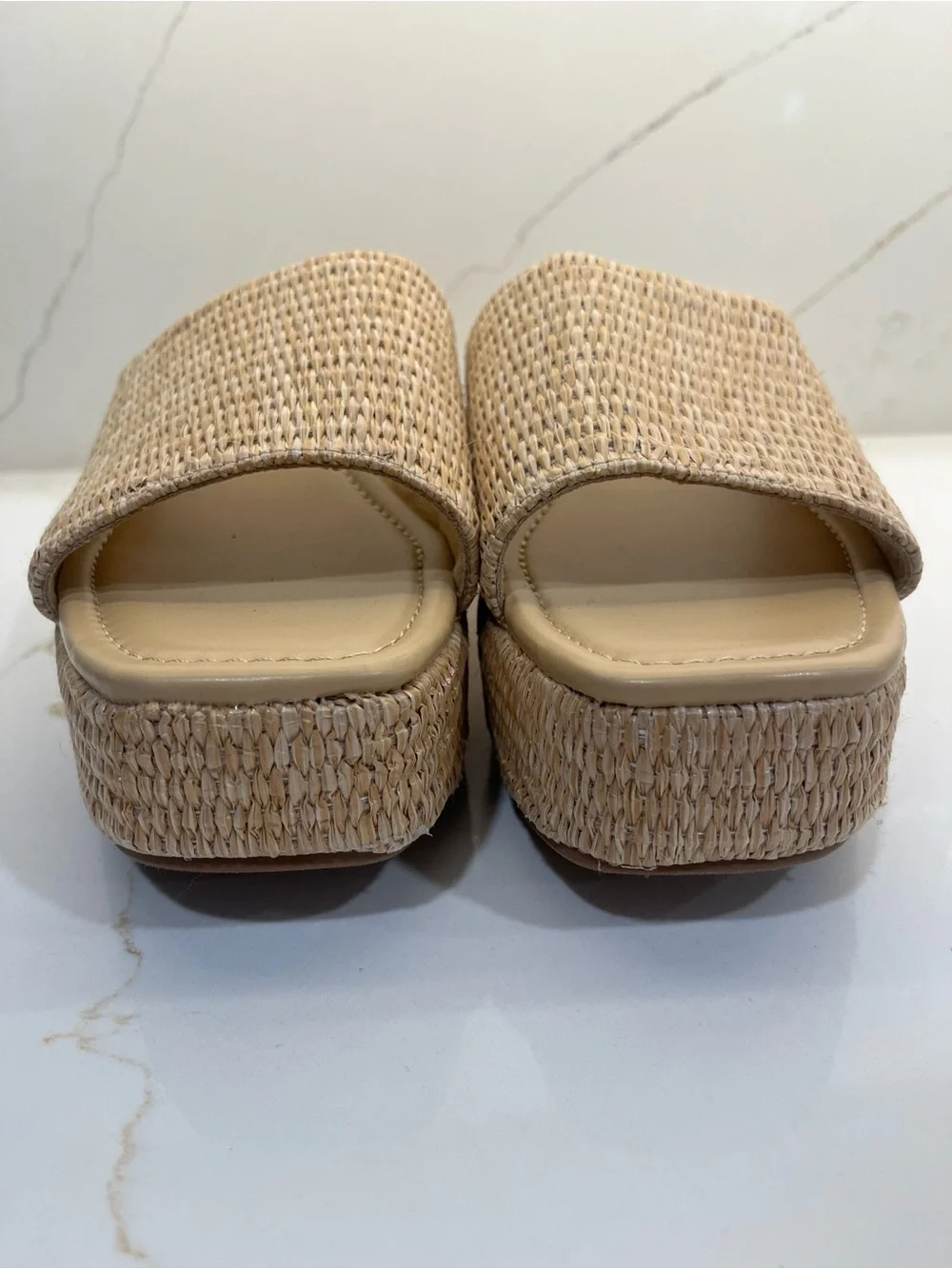 NWT Abercrombie & Fitch Natural Woven Tan Platform Slide Sandals